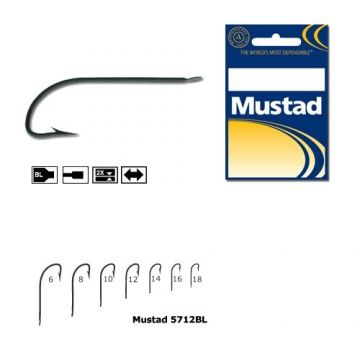 Carlig cristal,Negru,fin,tija lunga 10 buc/ plic (M.5712BL) - Mustad (Marime Carlige: Nr. 18)