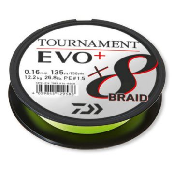 Fir textil Daiwa Tournament X8 BRAID EVO+, chartreuse, 135m (Diametru fir: 0.10 mm)