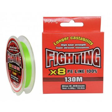 Fir textil Pokee Fighting Braid X8 PE, Lime Green, 130m (Diametru fir: 0.10 mm)