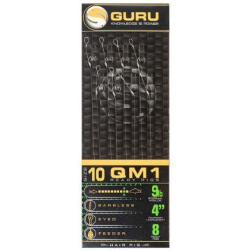 Carlige legate Guru QM1 Standard Hair Rigs, 0.19mm, 8bc (Marime Carlige: Nr. 14)