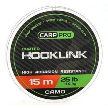 Fir textil cu camasa Carp Pro Coated Hooklink, camuflaj, 15m (Rezistenta fir: 25 lbs)
