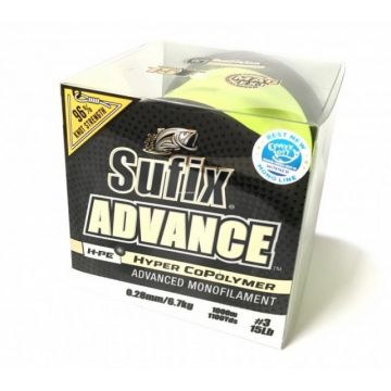 Fir Sufix Advance HMPE Hyper CoPolymer, Lo-Vis Yellow, 720-1000m (Diametru fir: 0.38 mm)