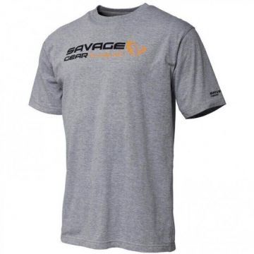 Tricou Savage Gear Signature Logo Gray Melange (Marime: 2XL)