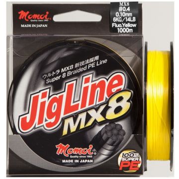 Fir textil Momoi Jigline MX8, Yellow Fluo, 125m (Diametru fir: 0.16 mm)