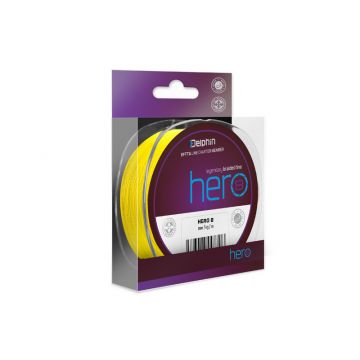 Fir Textil Delphin HERO 8, Galben Fluo, 117m (Diametru fir: 0.16 mm)