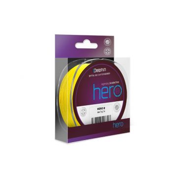 Fir Textil Delphin HERO 8, Galben Fluo, 117m (Diametru fir: 0.18 mm)