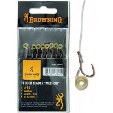 Carlige Legate Browning Barbless No.12 10cm 0.20mm Pellet Band Feeder Leader Method