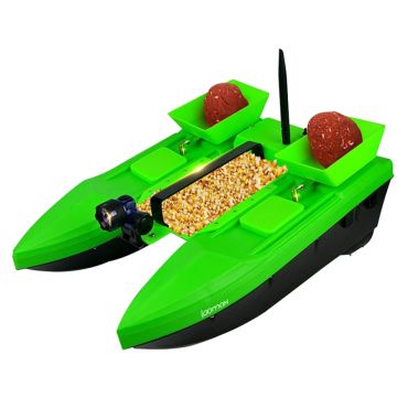 Barca pentru plantat momeala, Loomax, verde, cu geanta si 2 baterii, 3 cuve, capacitate 2 kg, raza maxima 500 m