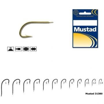 Carlig Mustad M31380, Forjat cu Tija Scurta, Auriu, 10buc (Marime Carlige: Nr. 1)
