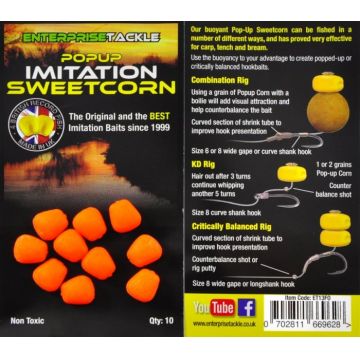 PORUMB ARTIFICIAL FLOTANT ENTERPRISE TACKLE POP-UP SWEETCORN PORTOCALIU FLUO 10 BUC