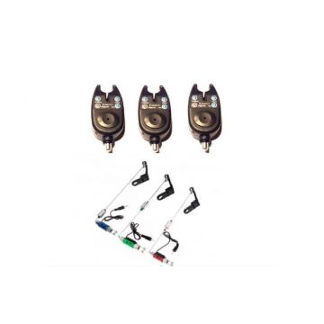 Set 3 Avertizori / Senzori hakuyo pescuit TLI - 01cu baterii incluse  Si 3 Swingeri Luminosi cu led