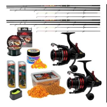 Set pescuit Benzar Classic Method Accesorii pescuit > Nada si momeli, 2 lansete de 3.6m cu 2 mulinete benzar si accesorii