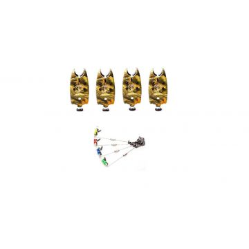 set pescuit cu 4 senzori cu baterii 9v incluse si 4 swingere cu led