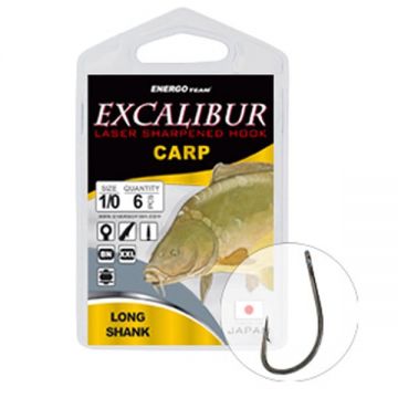 Carlige Excalibur Carp Long Shank BN, 10buc (Marime Carlige: Nr. 4)