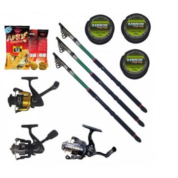 Pachet lanseta pescuit 3 m EastShark, trei mulinete, guta, juvelnic si nada