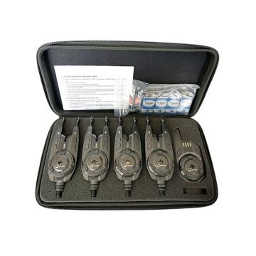 Set 4 avertizori pescuit cu statie Cool Angel 4 culori si geanta protectie 5555