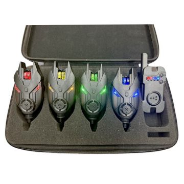 Set 4 avertizori pescuit cu statie Cool Angel 4 culori si geanta protectie F5W