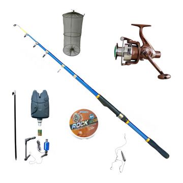 Set lanseta telescopica carbon, mulineta NBR 3000 Cool Angel, juvelnic, senzor cu swinger, fir 150 m, montura crap